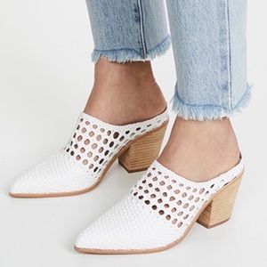 JEFFREY CAMPBELL Leone Woven White Pointed Toe Block Heel Mules size 8.5